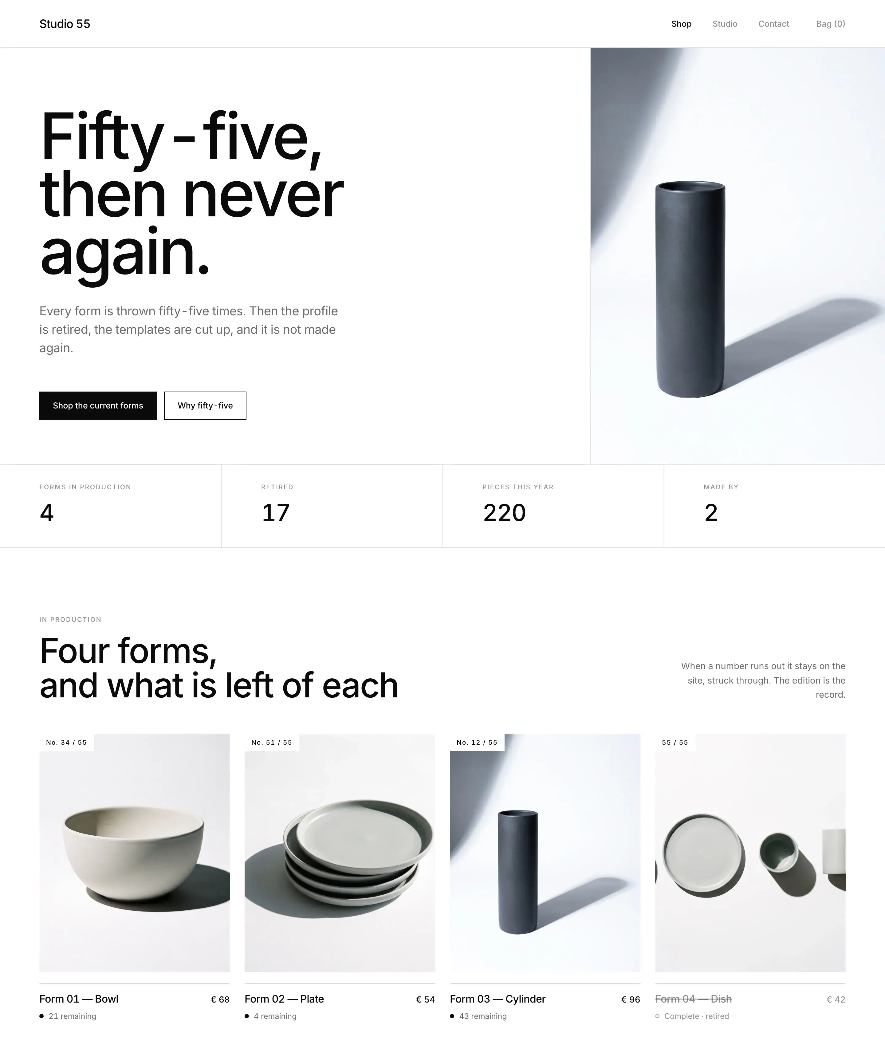 Studio 55 homepage, upper half