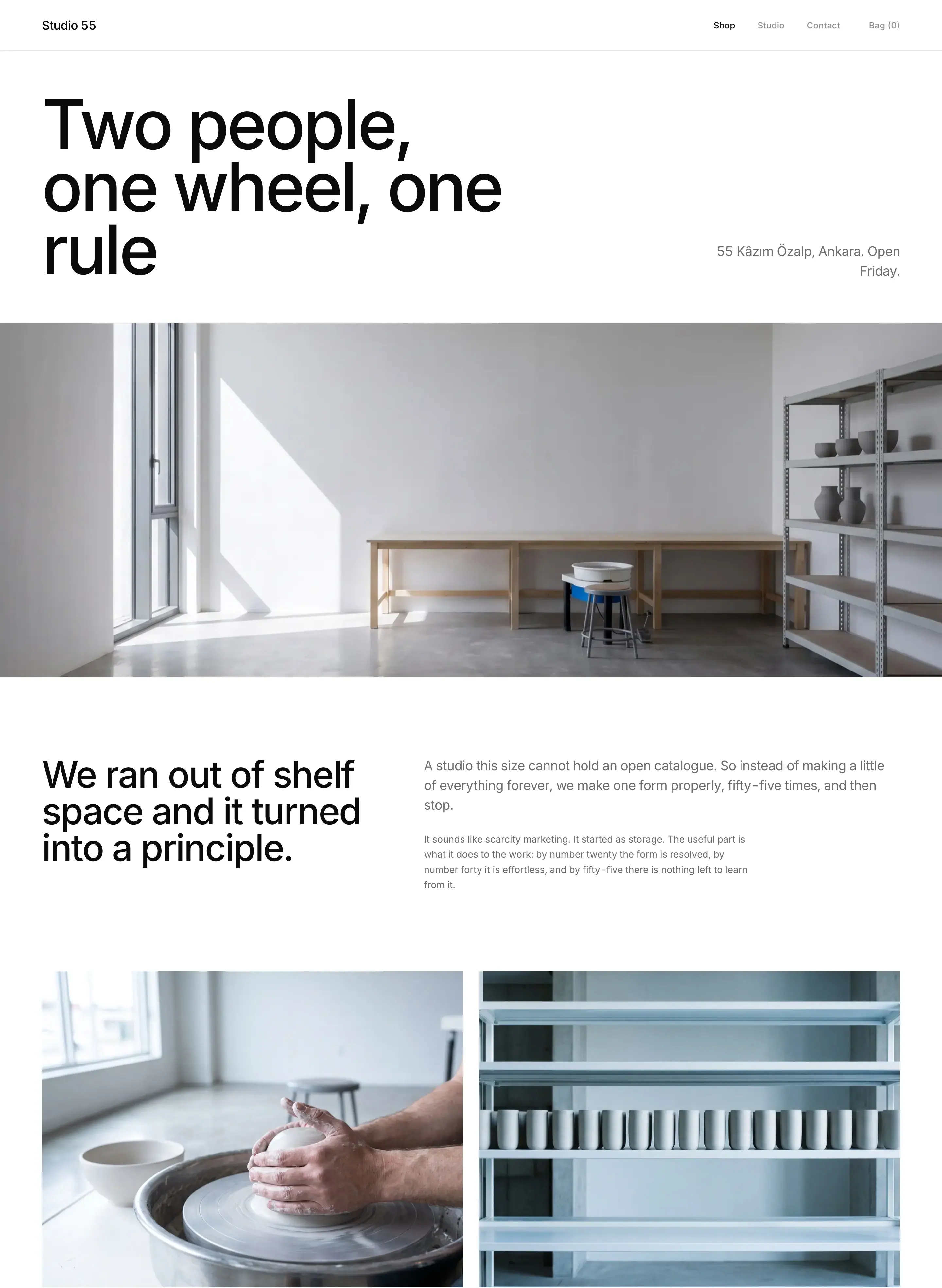The studio page, upper half
