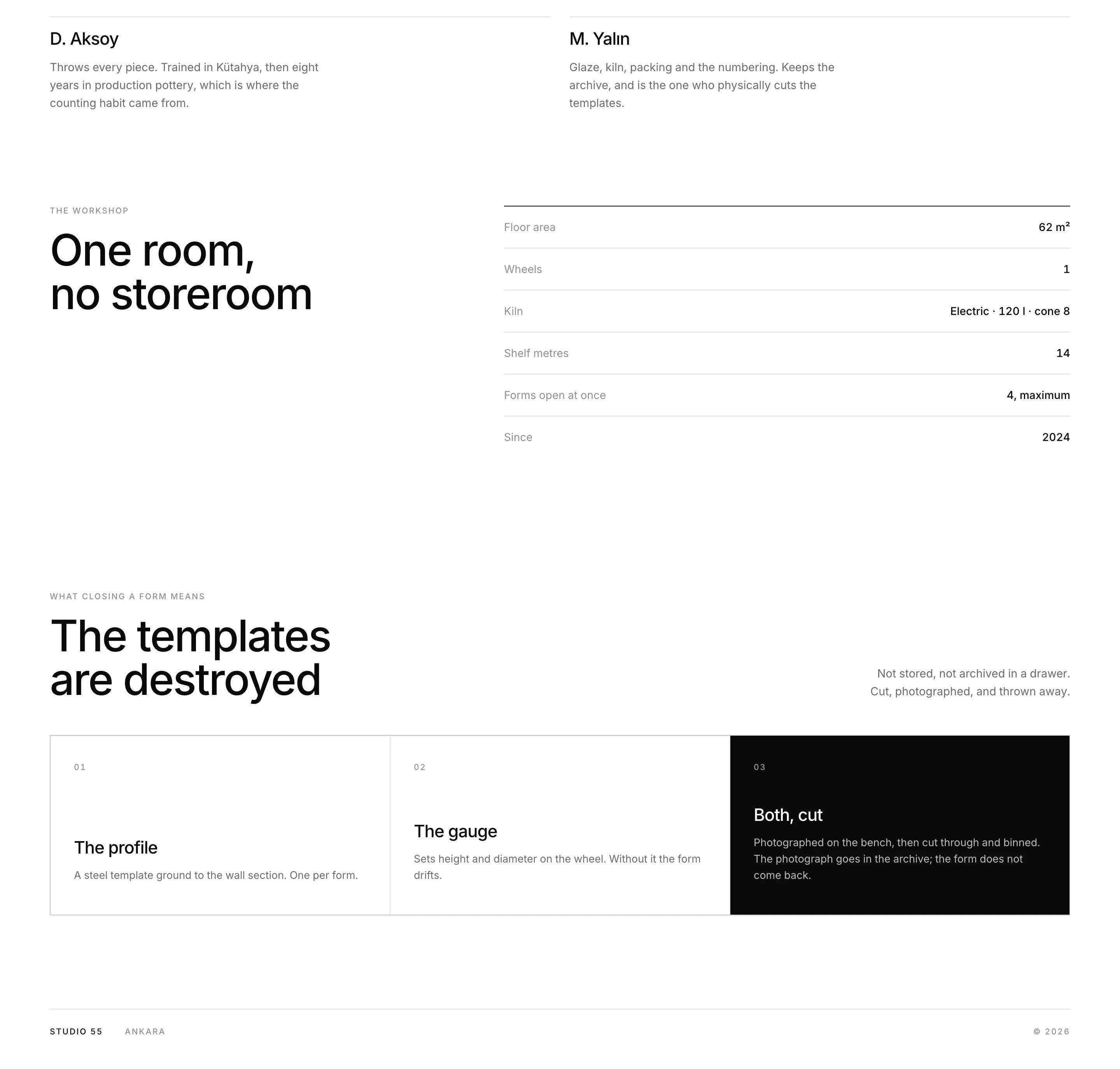 The studio page, lower half