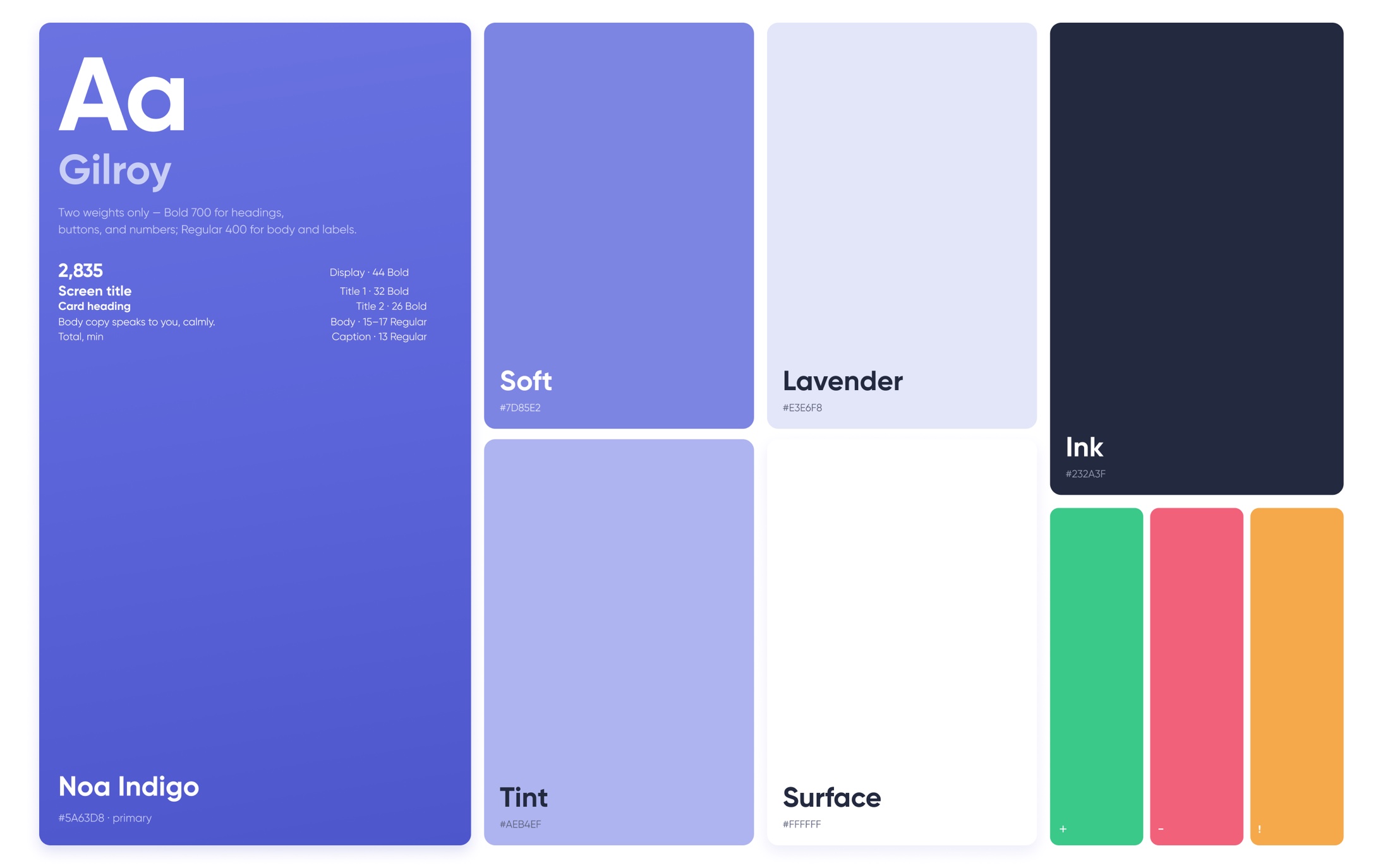 Design system — Gilroy typography and the NOA colour palette
